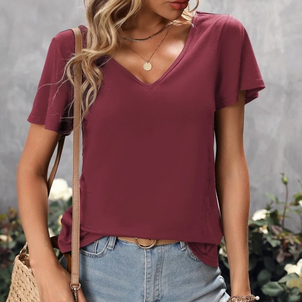 Solid Criss Cross Butterfly Sleeve Top - Picture 10 of 11